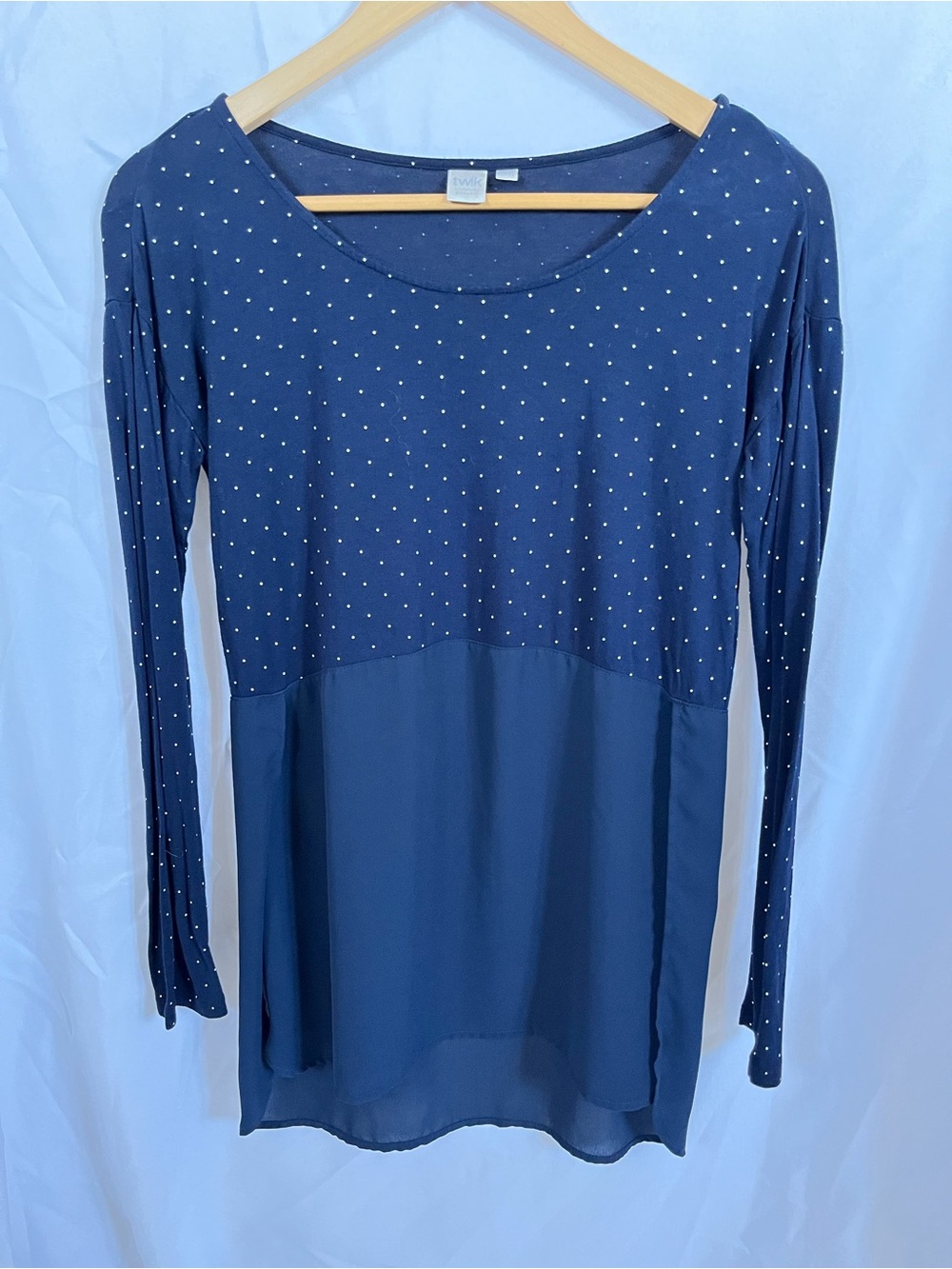 twik Navy Blue Polka Dot Long Sleeve Tunic